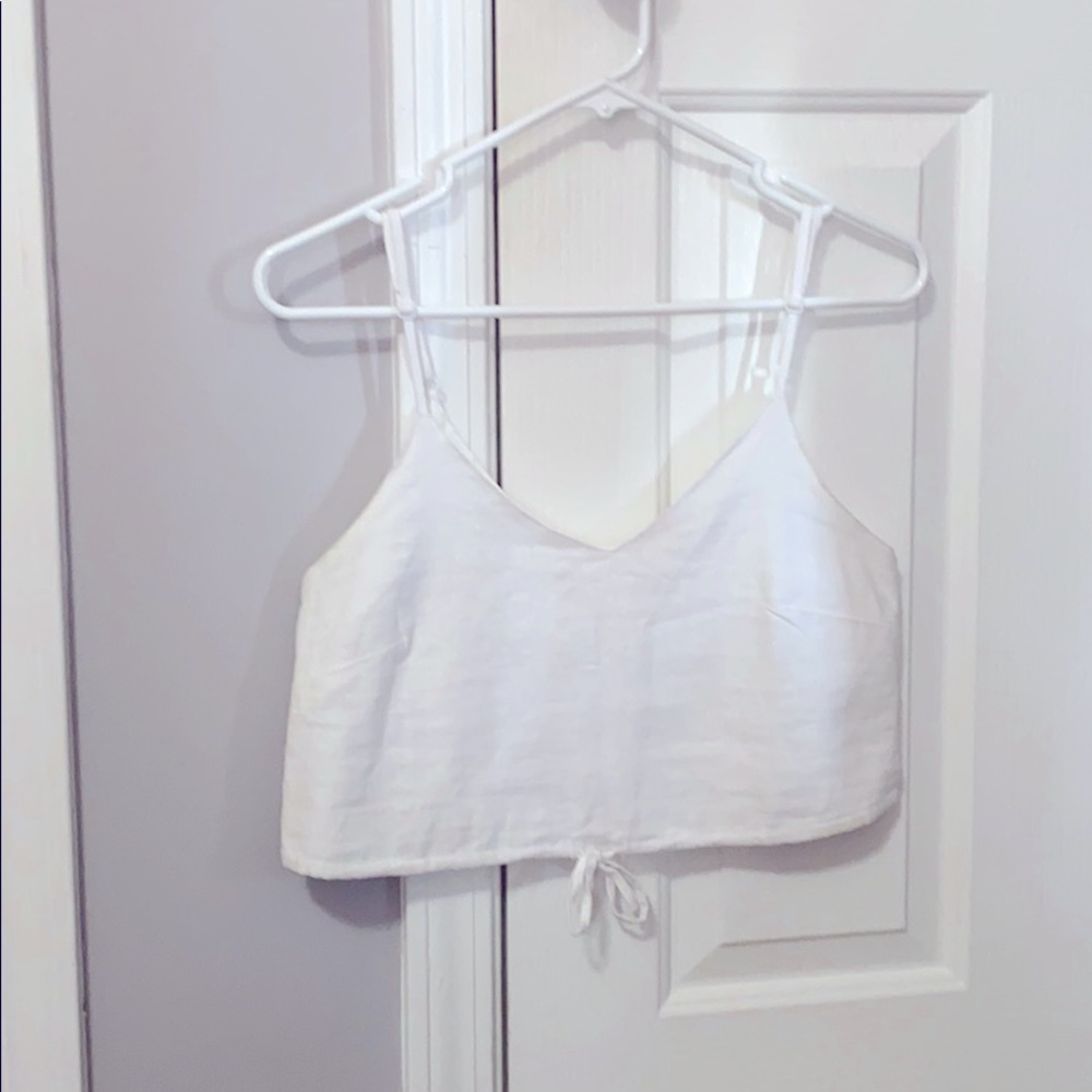 White cropped tank with tie.